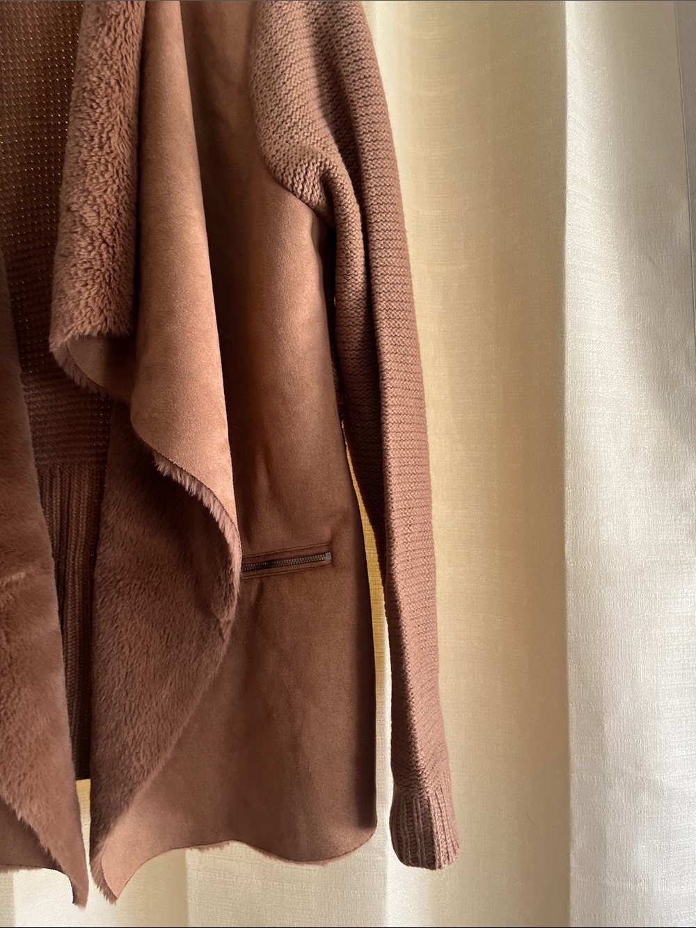 Twelfth Love Faux-Suede Draped Cardigan - Brown - Picture 7 of 15